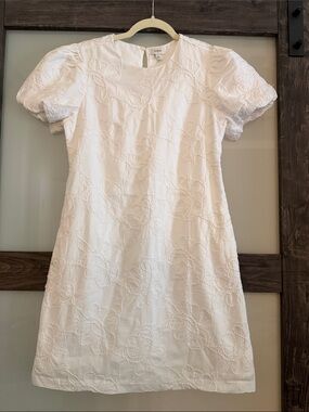 $148 msrp NWT J. Crew White Floral Embroidered Puff-Sleeve Mini Dress size 4